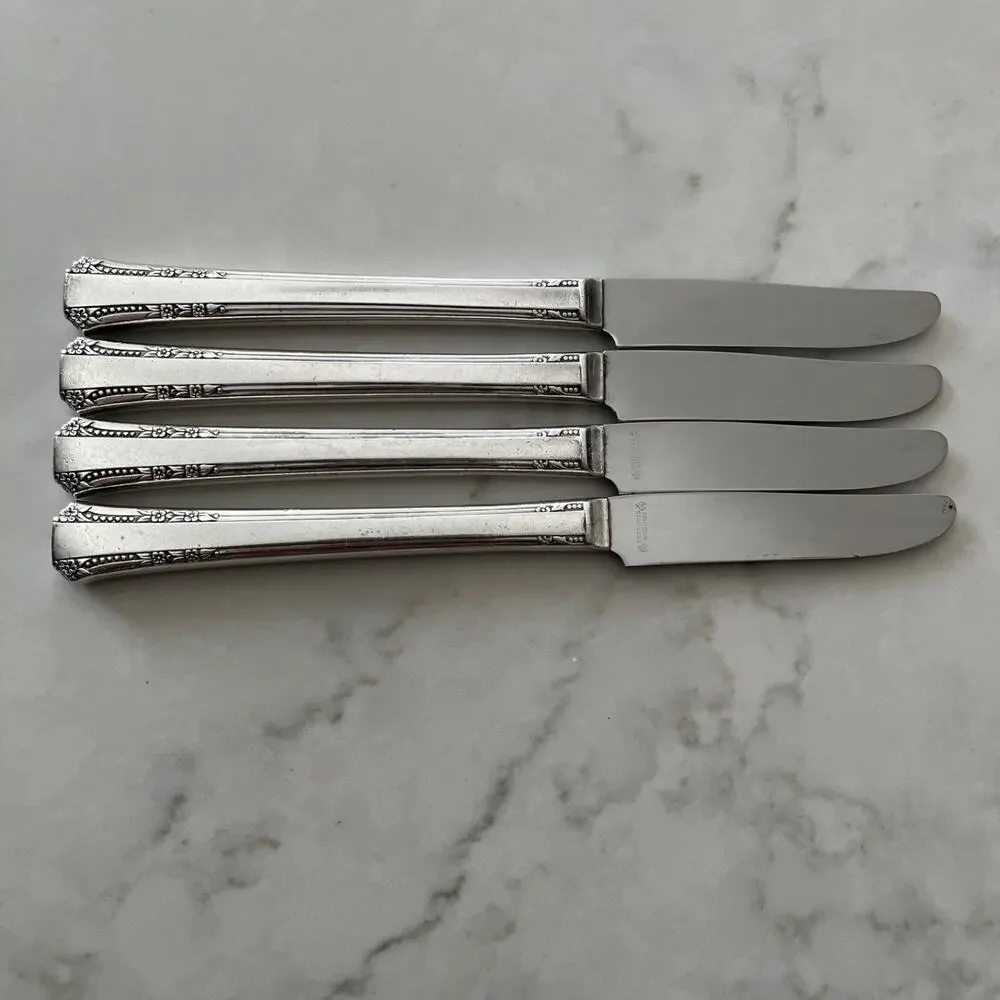 Rogers Oneida Del Mar French Hollow Grille Knife Silver Plated set of 4, 8-1/4in